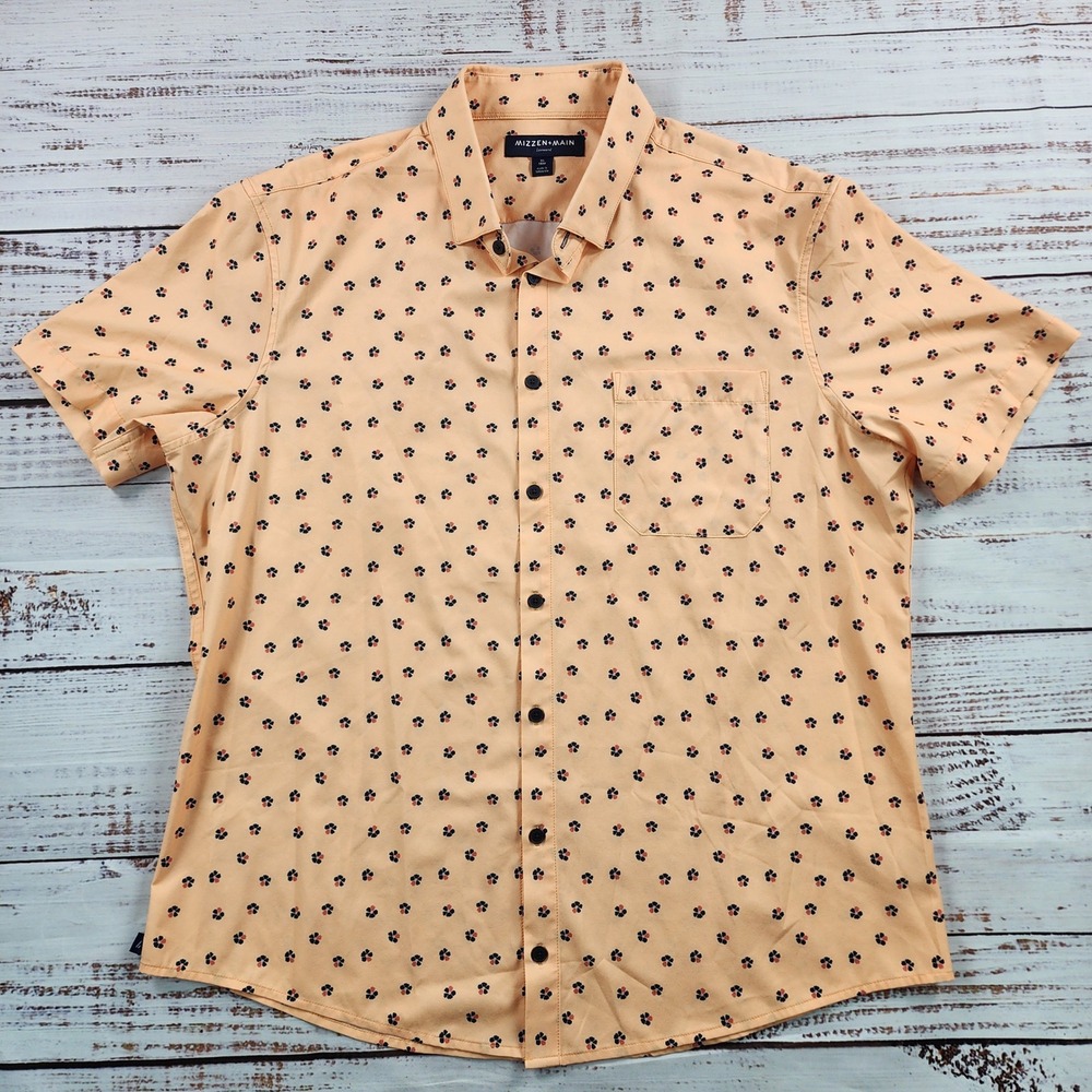 Mizzen+Main Leeward Performance Shirt Men's XL Trim Orange Floral Short Sleeve